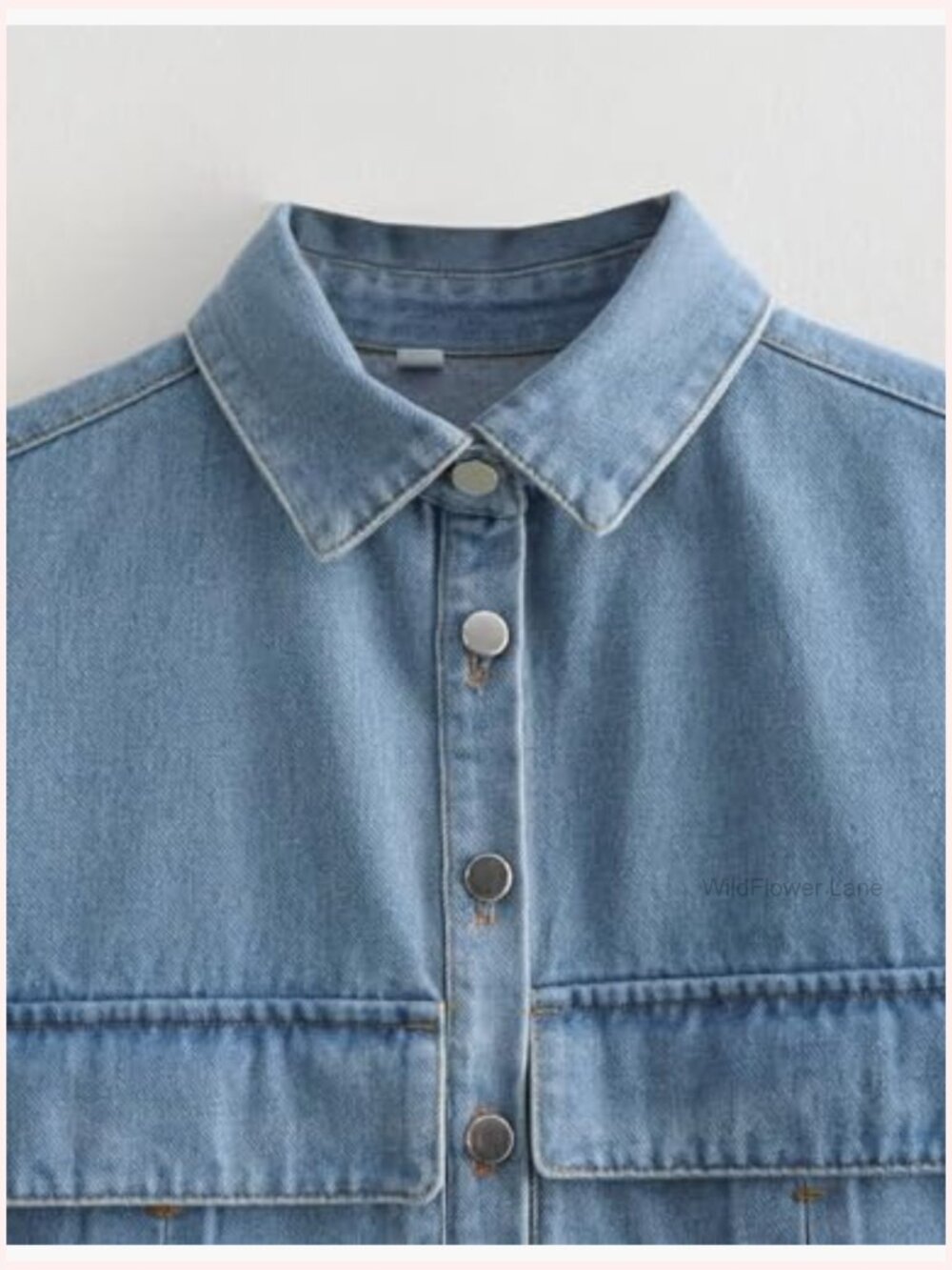 Cropped Button Down Sleeveless Denim Top with Pockets - Picture 4 of 7